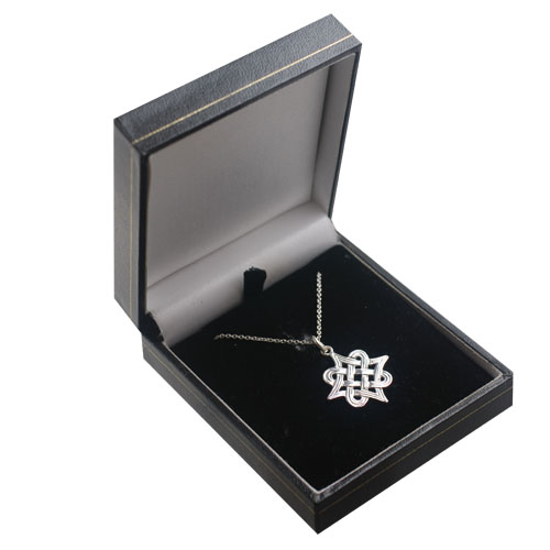 Silver 23x23mm Islamic Motif Pendant with a 1mm wide rolo Chain 16 inches Only Suitable for Children - Image 2