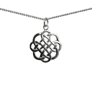 Silver 20x21mm celtic knot design Pendant with a 1.3mm wide curb Chain