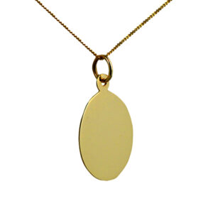 9ct Gold 20x15mm plain oval Disc Pendant with a 0.6mm wide curb Chain