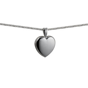 Silver 17x18mm domed Heart shaped Pendant with a 1.3mm wide curb Chain