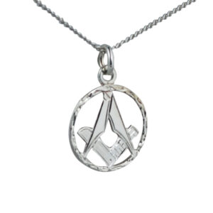 Silver 18mm hand engraved Masonic emblem in circle Pendant with a 1.3mm wide curb Chain
