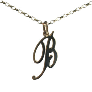 9ct Gold 26x13mm plain palace script Initial B Pendant with a 1.4mm wide belcher Chain