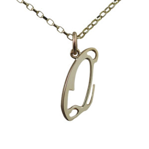 9ct Gold 23x11mm plain palace script Initial Q Pendant with a 1.4mm wide belcher Chain