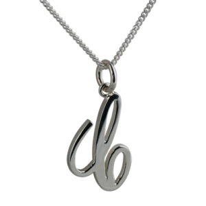Silver 22x14mm plain palace script Initial C Pendant with a 1.3mm wide curb Chain