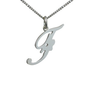 Silver 28x11mm plain palace script Initial F Pendant with a 1.3mm wide curb Chain