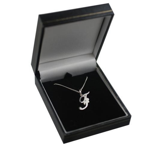 Silver 28x11mm plain palace script Initial F Pendant with a 1.3mm wide curb Chain 20 inches - Image 2