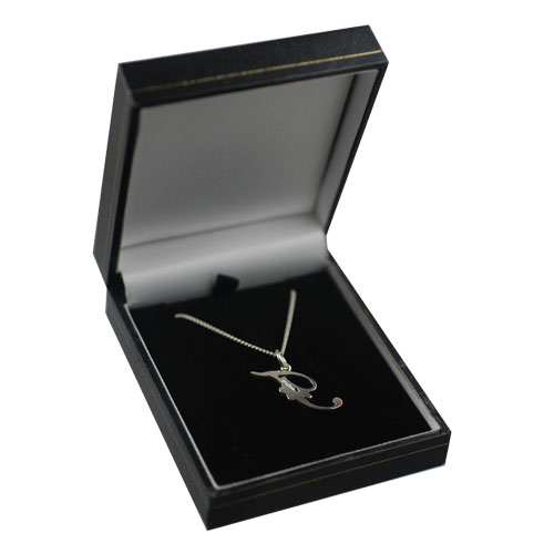 Silver 28x11mm plain palace script Initial F Pendant with a 1.3mm wide curb Chain 20 inches - Image 3