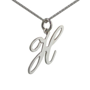 Silver 28x15mm plain palace script Initial H Pendant with a 1.3mm wide curb Chain