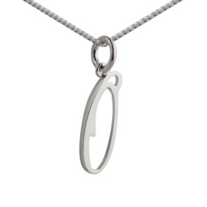 Silver 21x8mm plain palace script Initial O Pendant with a 1.3mm wide curb Chain