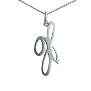 Silver 28x14mm plain palace script Initial X Pendant with a 1.3mm wide curb Chain