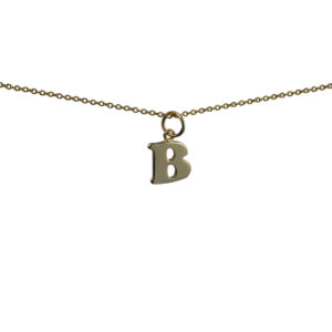 9ct Gold 10x10mm plain Initial B Pendant with a 1.1mm wide cable Chain