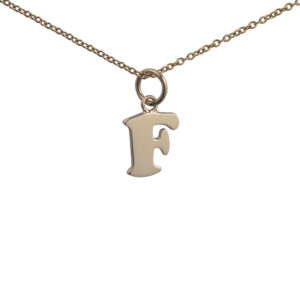 9ct Gold 10x10mm plain Initial F Pendant with a 1.1mm wide cable Chain