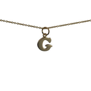9ct Gold 11x12mm plain Initial G Pendant with a 1.1mm wide cable Chain