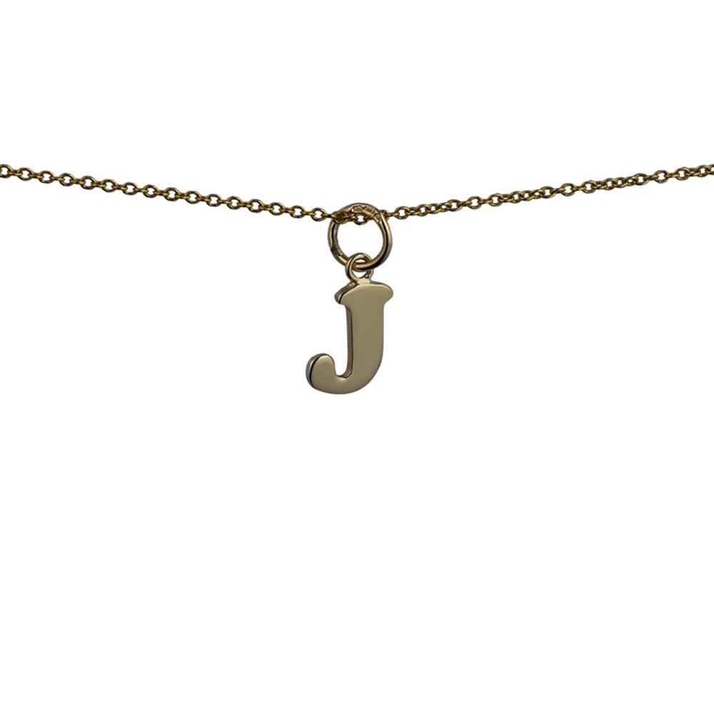 9ct Gold 9x11mm plain Initial J Pendant with a 1.1mm wide cable Chain 20 inches