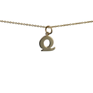 9ct Gold 13x12mm plain Initial Q Pendant with a 1.1mm wide cable Chain