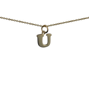9ct Gold 11x11mm plain Initial U Pendant with a 1.1mm wide cable Chain