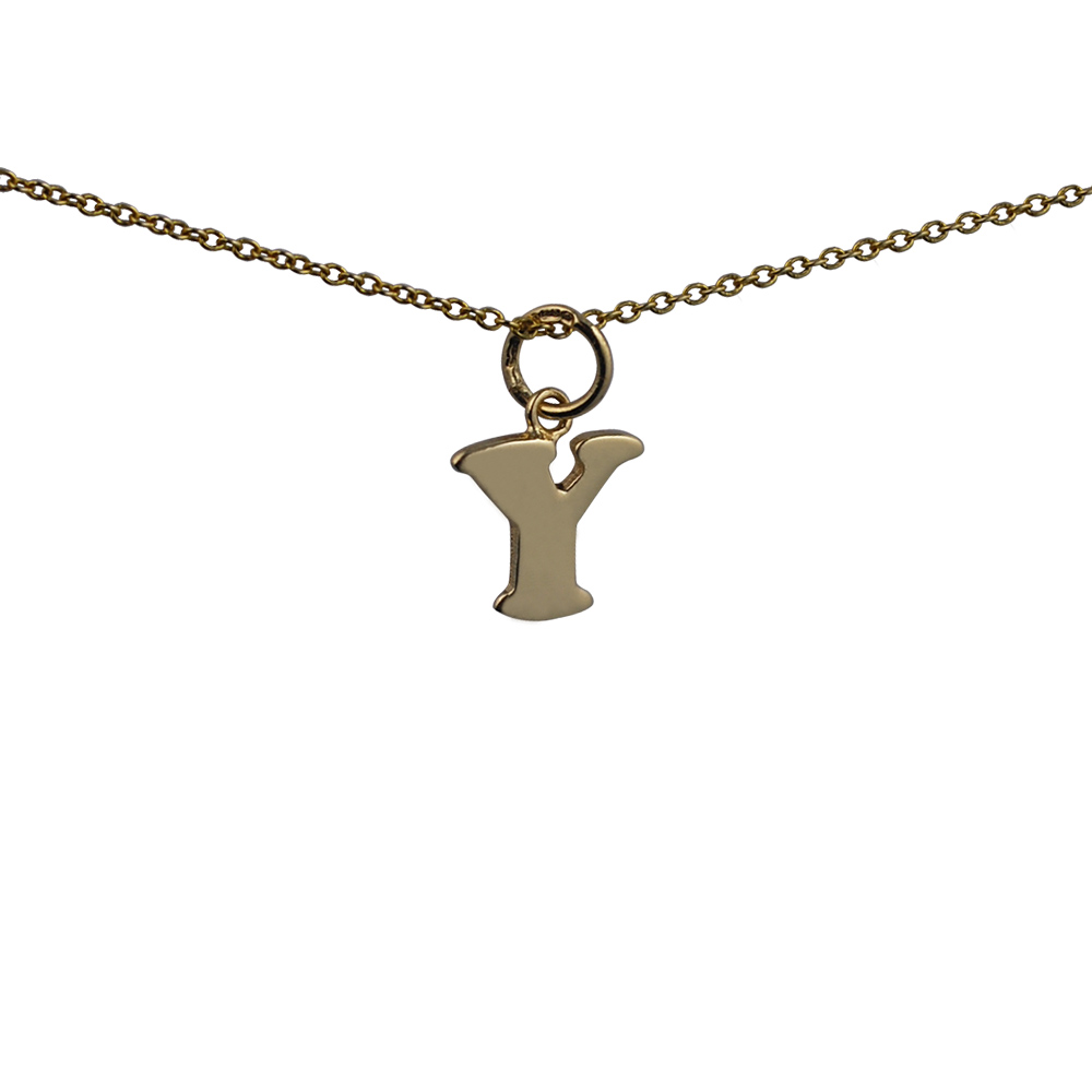 9ct Gold 11x12mm plain Initial Y Pendant with a 1.1mm wide cable Chain