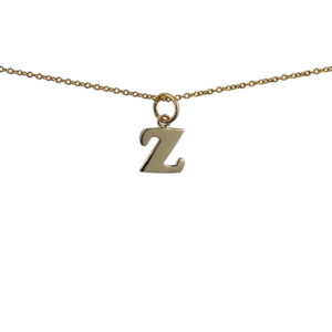 9ct Gold 10x10mm plain Initial Z Pendant with a 1.1mm wide cable Chain