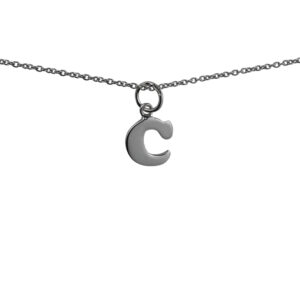 Silver 10x10mm plain Initial C Pendant with a 1mm wide rolo Chain