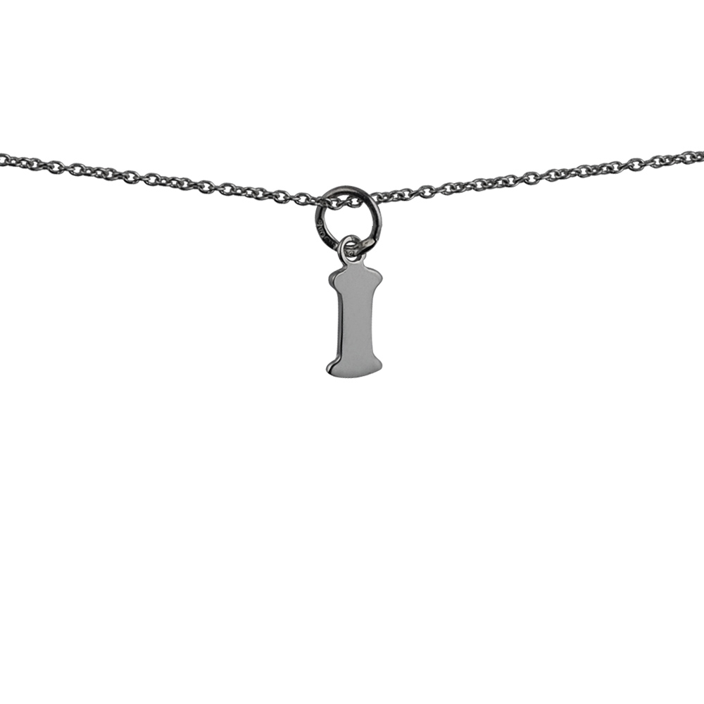 Silver 6x10mm plain Initial I Pendant with a 1mm wide rolo Chain