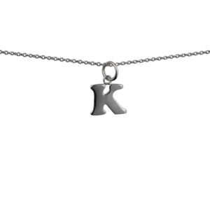 Silver 12x10mm plain Initial K Pendant with a 1mm wide rolo Chain