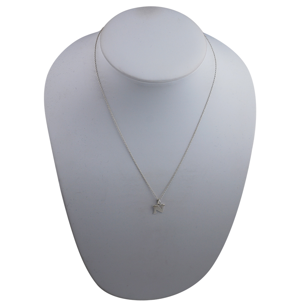 Silver 11x10mm plain Initial N Pendant with a 1mm wide rolo Chain - Image 3