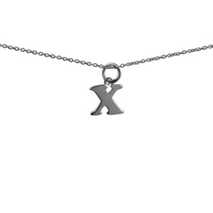 Silver 11x11mm plain Initial X Pendant with a 1mm wide rolo Chain