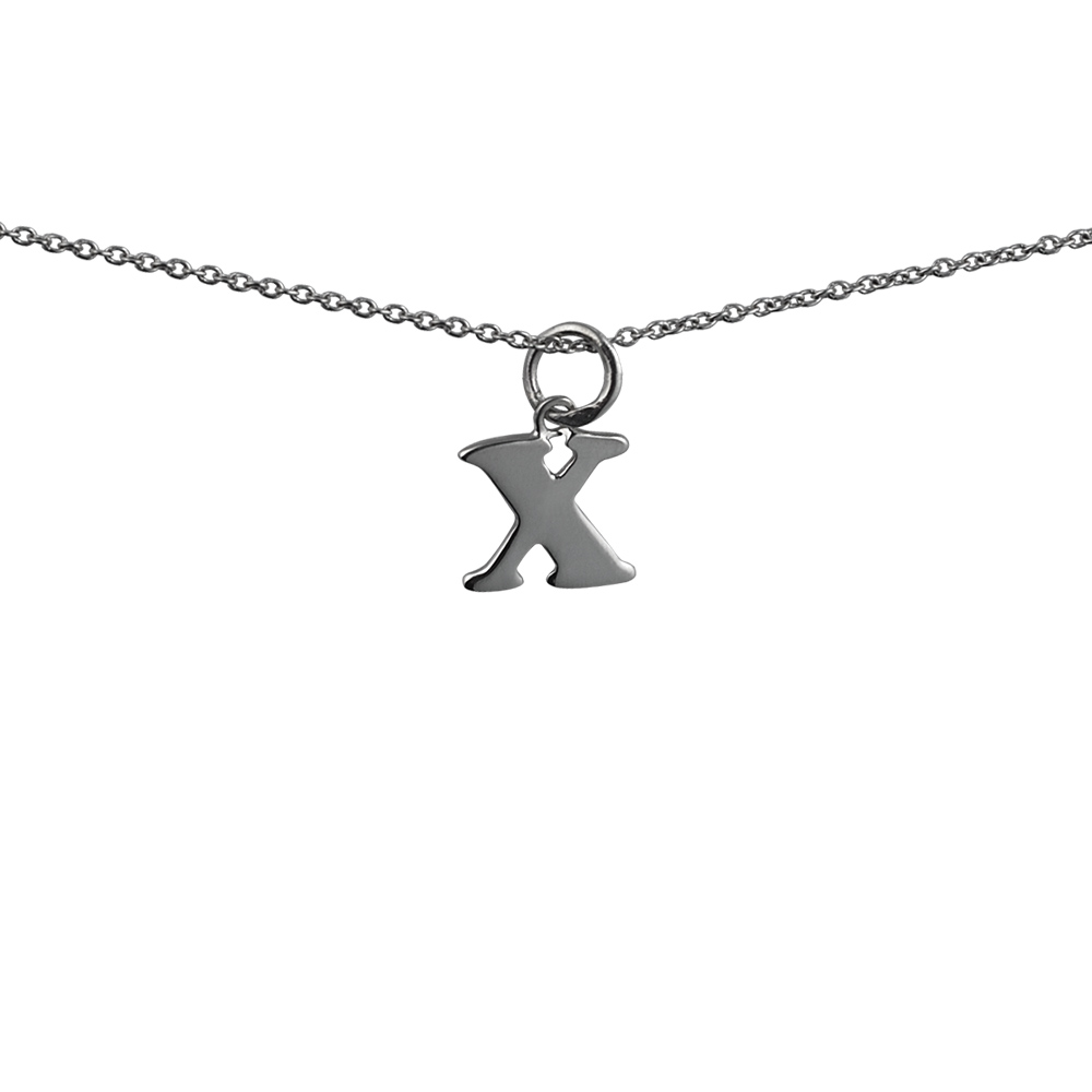 Silver 11x11mm plain Initial X Pendant with a 1mm wide rolo Chain
