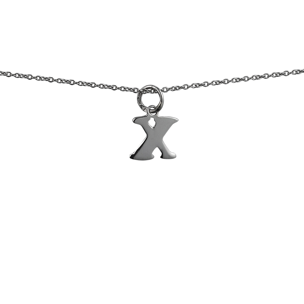 Silver 11x11mm plain Initial X Pendant with a 1mm wide rolo Chain - Image 2