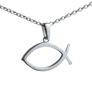 Silver 19x35mm Christian Fish symbol Pendant on a bail loop with a 2.5mm wide cable Chain