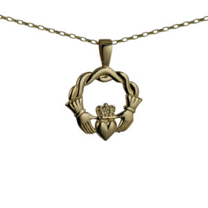 9ct Gold 27x30mm twisted cord top Claddagh Pendant with a 1.4mm wide belcher Chain