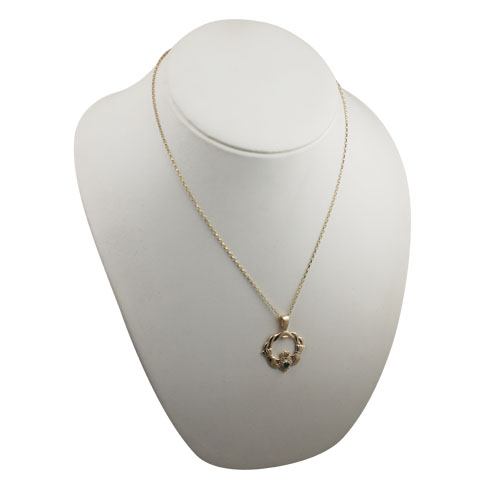 9ct Gold 27x30mm Claddagh Pendant set with Green Agate and CZ's with a 1.4mm wide belcher Chain 20 inches - Image 4