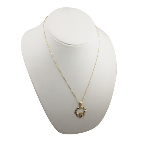 9ct Gold 27x30mm Claddagh Pendant set with Green Agate and CZ's with a 1.4mm wide belcher Chain 22 inches - Image 4