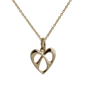 9ct Gold 16x15mm entwined Heart Pendant with a 1.1mm wide cable Chain