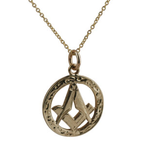 9ct Gold 21mm hand engraved Masonic emblem in a circle Pendant with a 1.8mm wide curb Chain