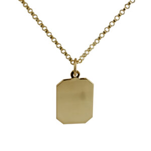 9ct Gold 18x12mm plain rectangular Disc Pendant with a 1.8mm wide belcher Chain