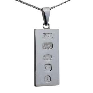 Silver 30x15mm solid display hallmark Ingot 1/2oz Pendant on a bail loop with a 1.3mm wide curb Chain