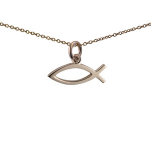 9ct Gold 7x20mm Christian Fish symbol Pendant with a 1.1mm wide cable Chain