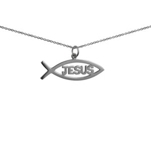 Silver 35x7mm Jesus Christian Fish Pendant with a 1mm wide rolo Chain