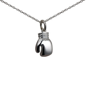 Silver 14x11mm solid Boxing Glove Pendant with a 1mm wide rolo Chain 16 inches Only Suitable for Children