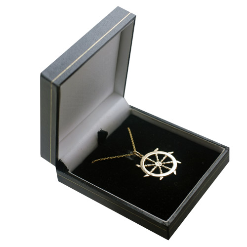 9ct Gold 17mm solid Ships Wheel Pendant with a 1.1mm wide cable Chain 18 inches - Image 2