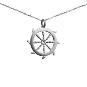 Silver 17mm solid Ships Wheel Pendant with a 1mm wide rolo Chain 14 inches Only Suitable for Children