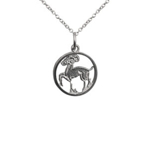 Silver 15mm pierced Aries Zodiac Pendant with a 1mm wide rolo Chain