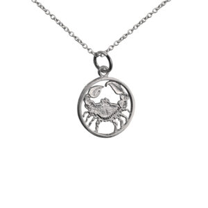 Silver 15mm pierced Cancer Zodiac Pendant with a 1mm wide rolo Chain