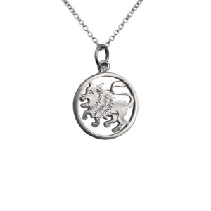 Silver 15mm pierced Leo Zodiac Pendant with a 1mm wide rolo Chain