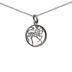 Silver 15mm pierced Sagittarius Zodiac Pendant with a 1mm wide rolo Chain