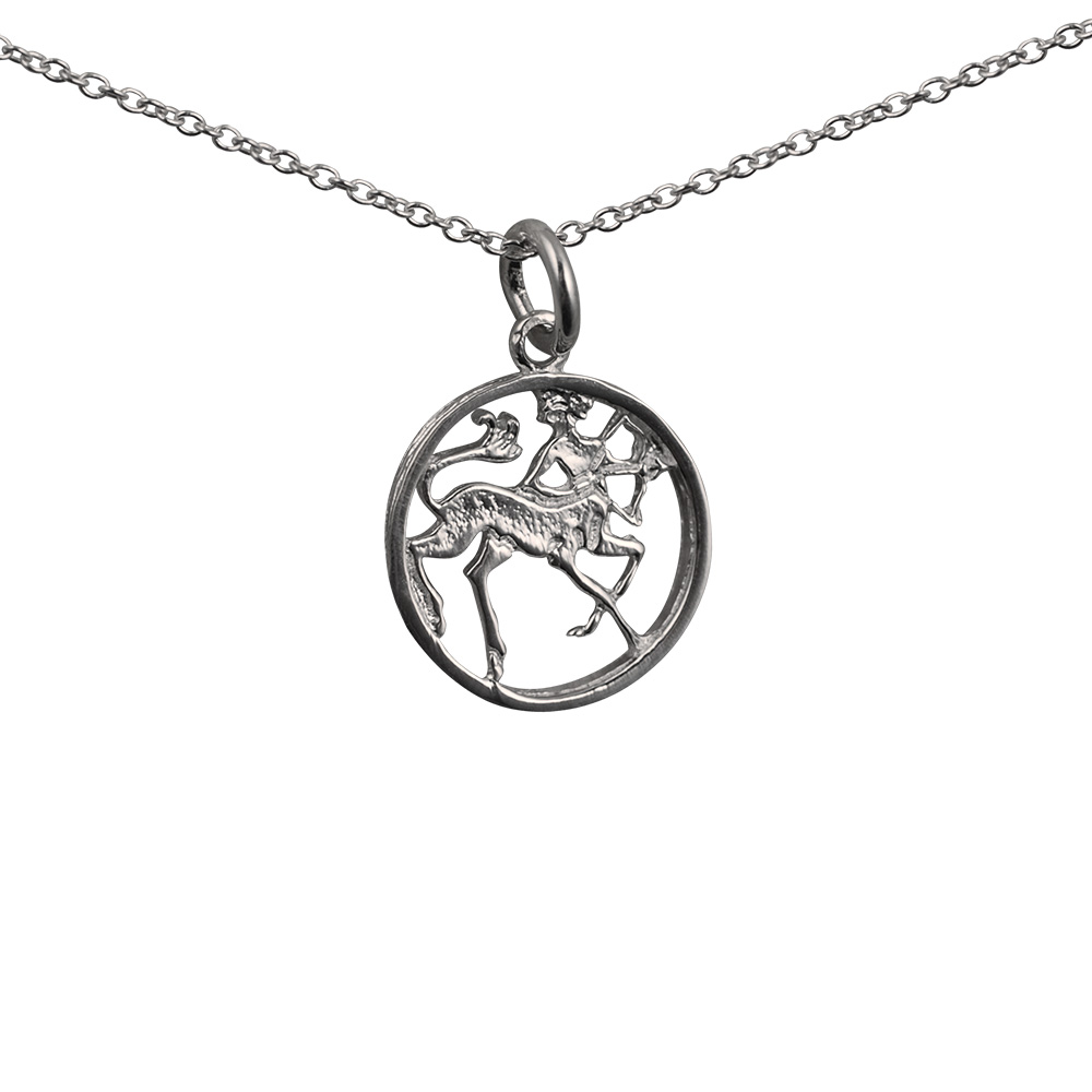 Silver 15mm pierced Sagittarius Zodiac Pendant with a 1mm wide rolo Chain 18 inches