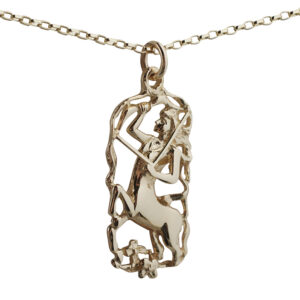 9ct Gold 33x17mm Sagittarius Zodiac Pendant with a 1.4mm wide belcher Chain