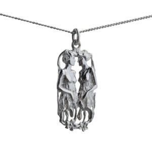 Silver 33x17mm Gemini Zodiac Pendant with a 1.3mm wide curb Chain