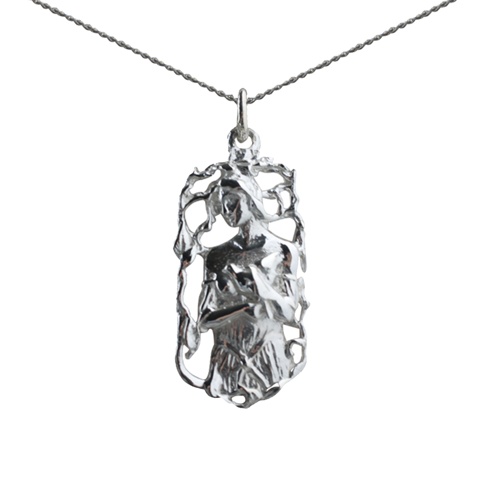 Silver 33x17mm Virgo Zodiac Pendant with a 1.3mm wide curb Chain 24 inches